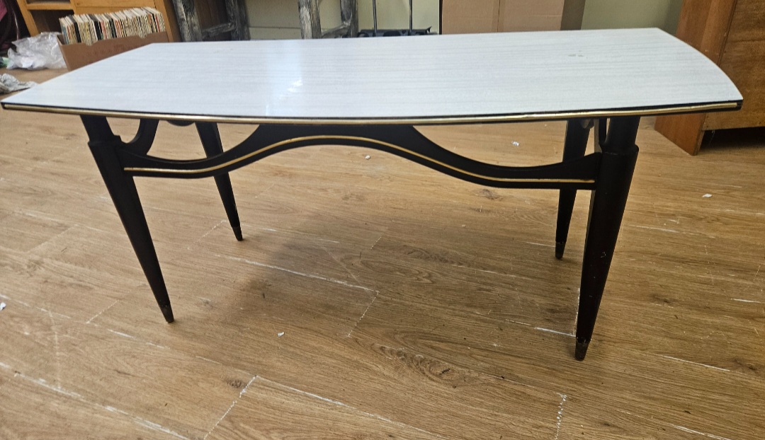 Mid-century Modern Ebonised Coffee Table with Surfboard Laminate Top