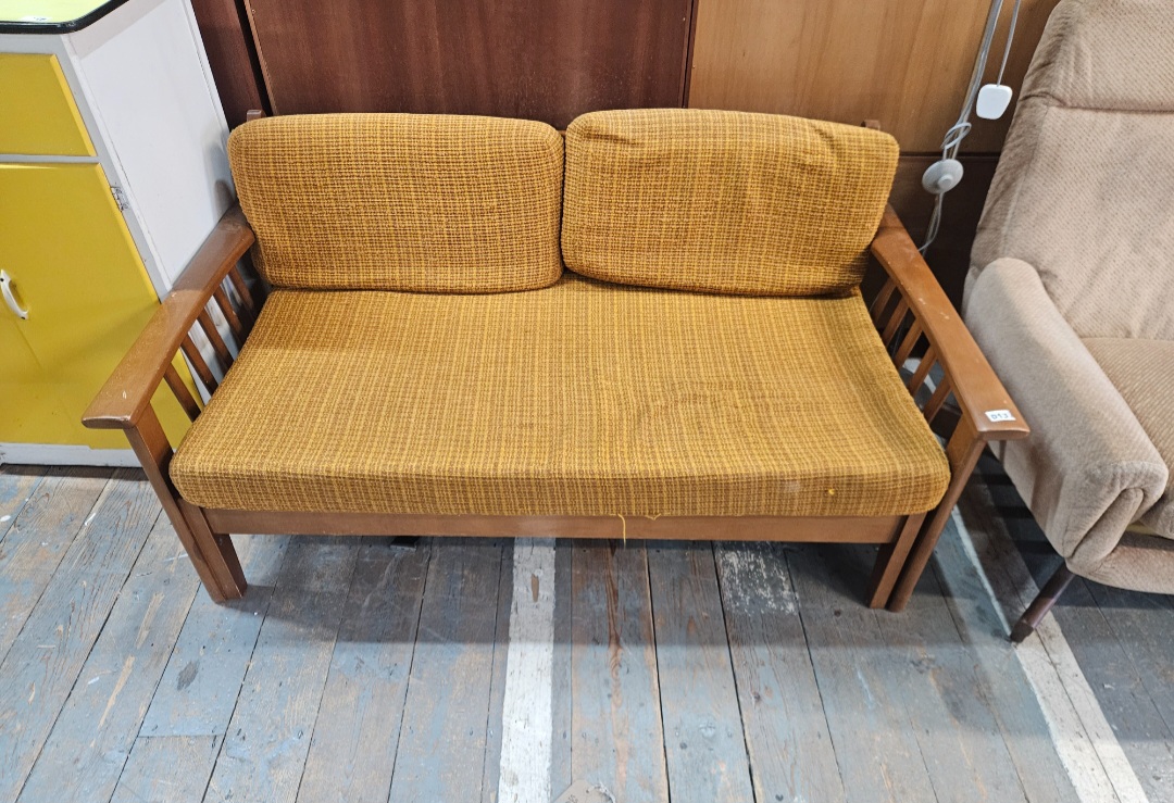 Mid-Century Modern Stained Hardwood Two-Seater Sofa