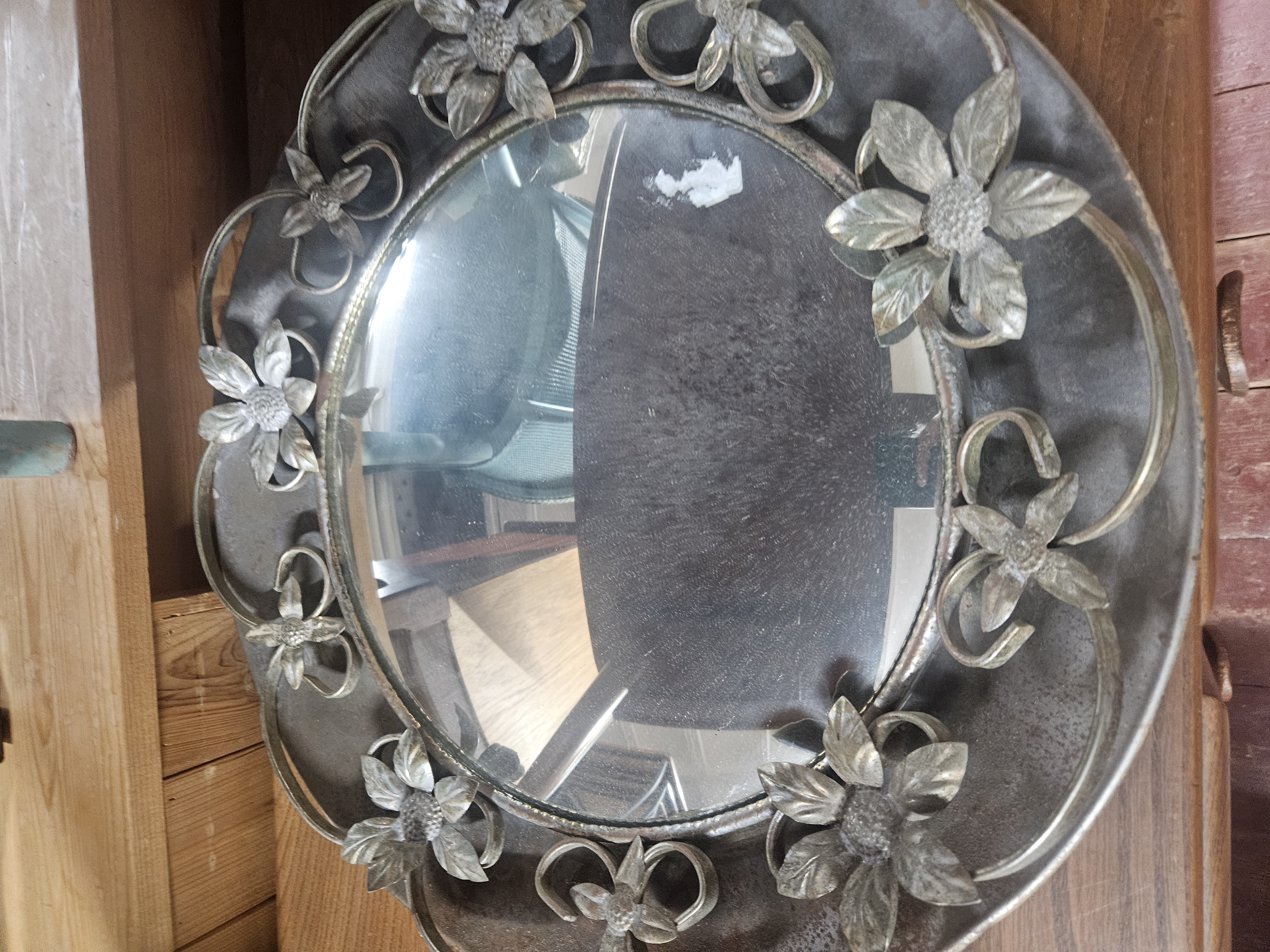Vintage Handcrafted Floral Metal Framed Convex Wall Mirror