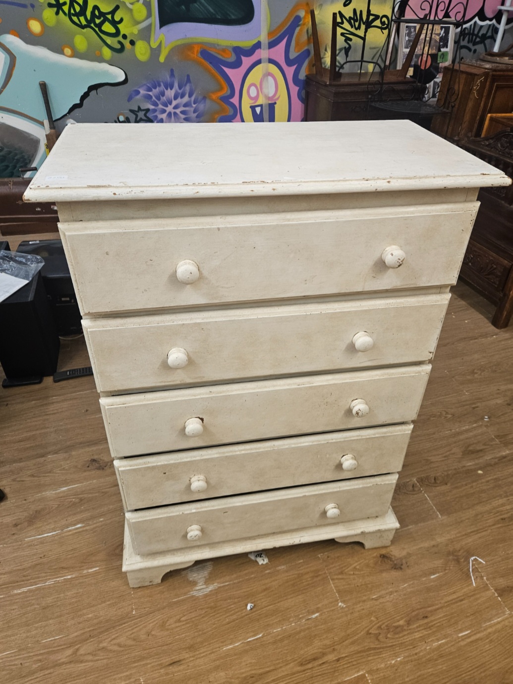 Victorian Painted Pine Chest of Five Drawers