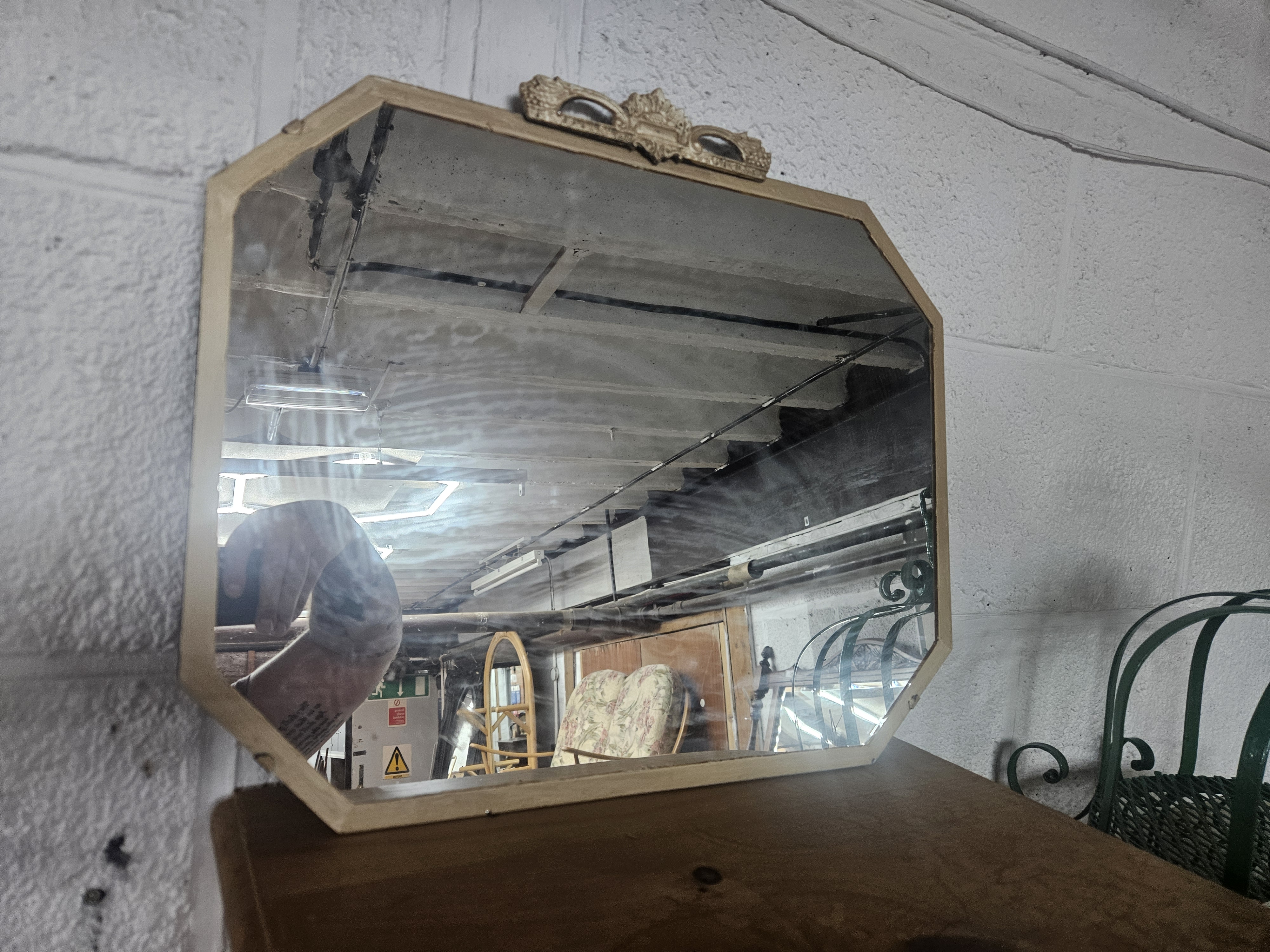 Mid-20th Century Venetian Style Octagonal Painted Wall Mirror with Gilt Crest