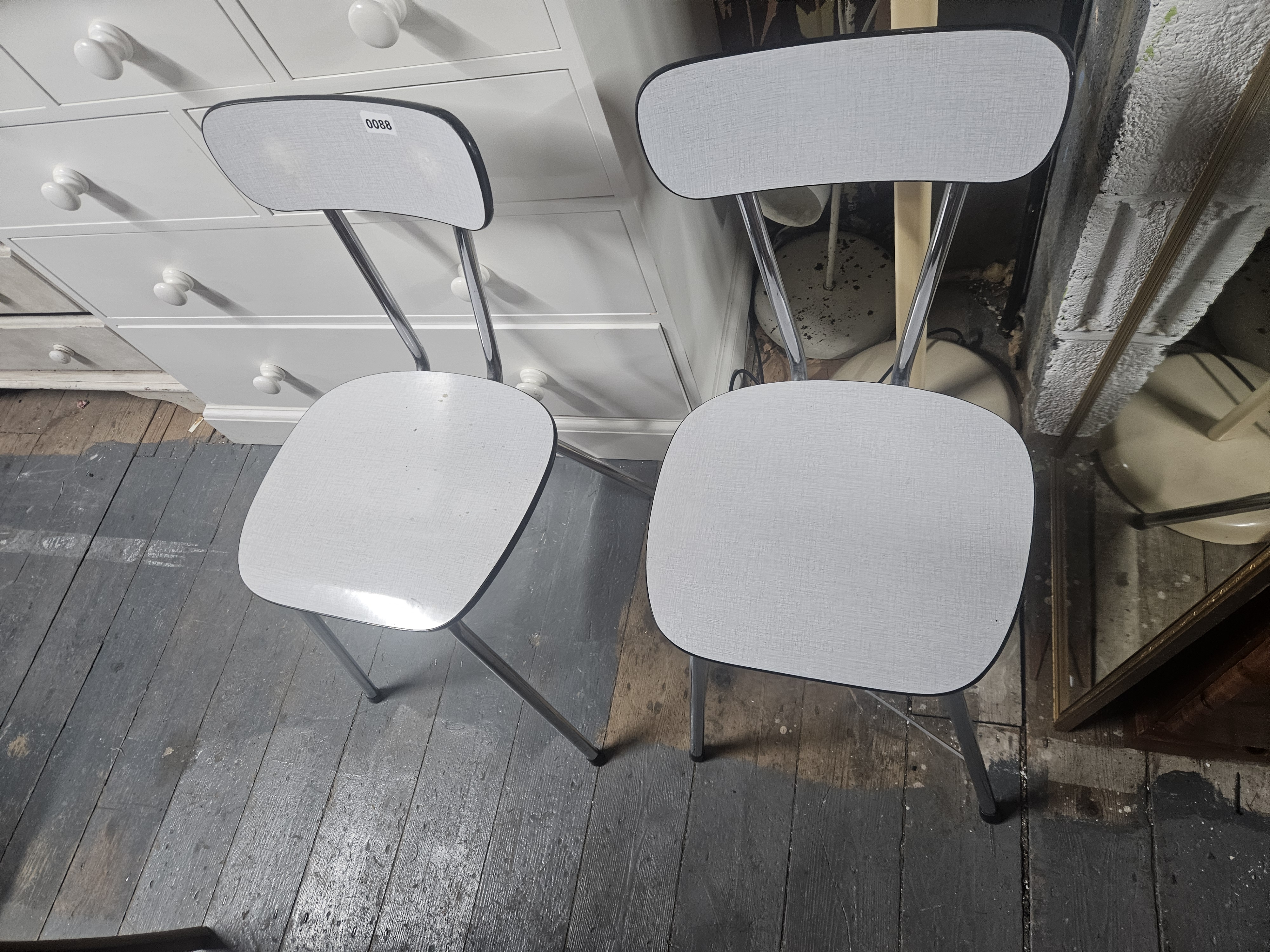A Pair of Mid-Century Chrome and Grey Formica Kitchen Chairs