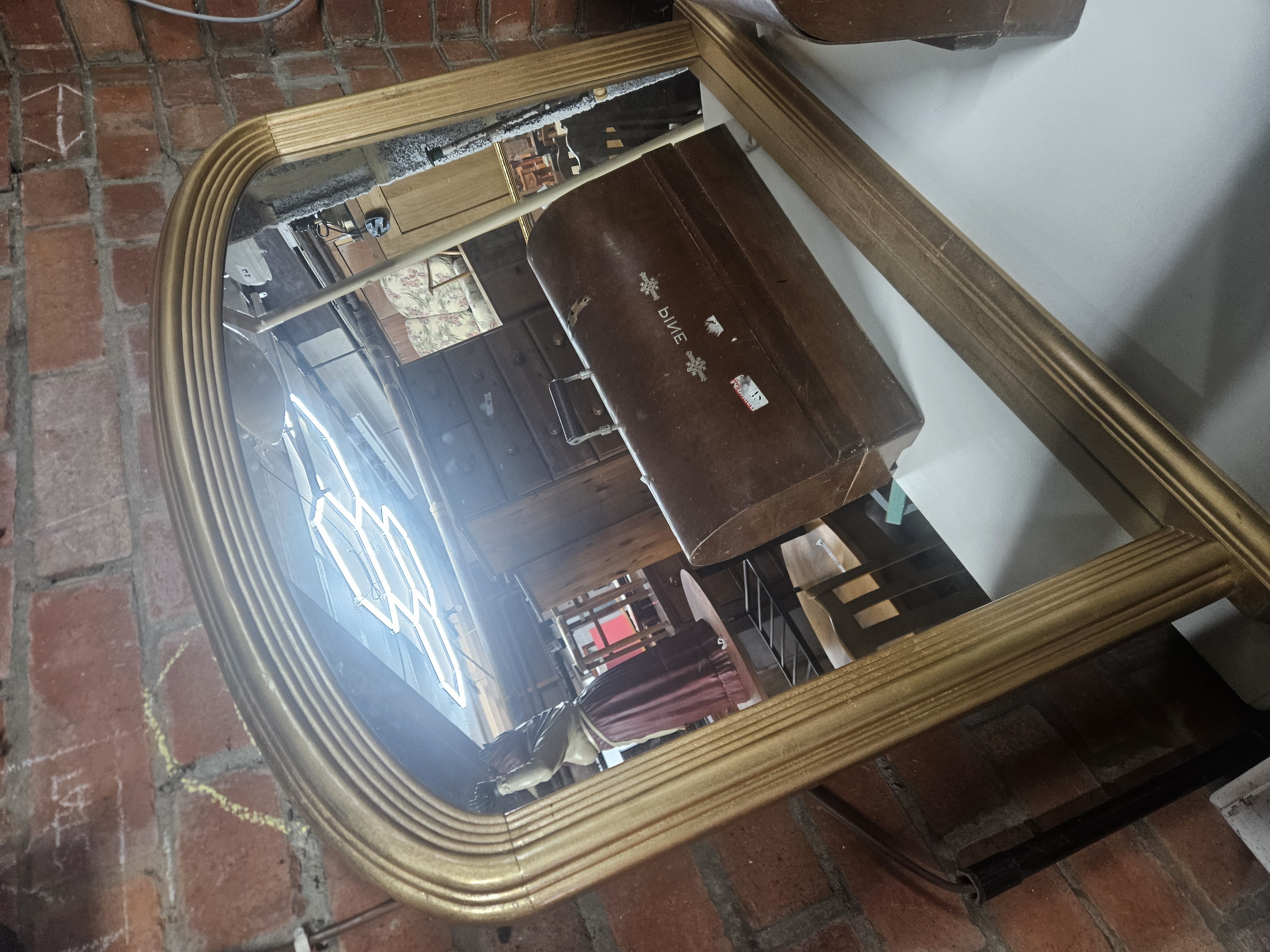 Large Art Deco Revival Multi-Reeded Gilt Wall Mirror