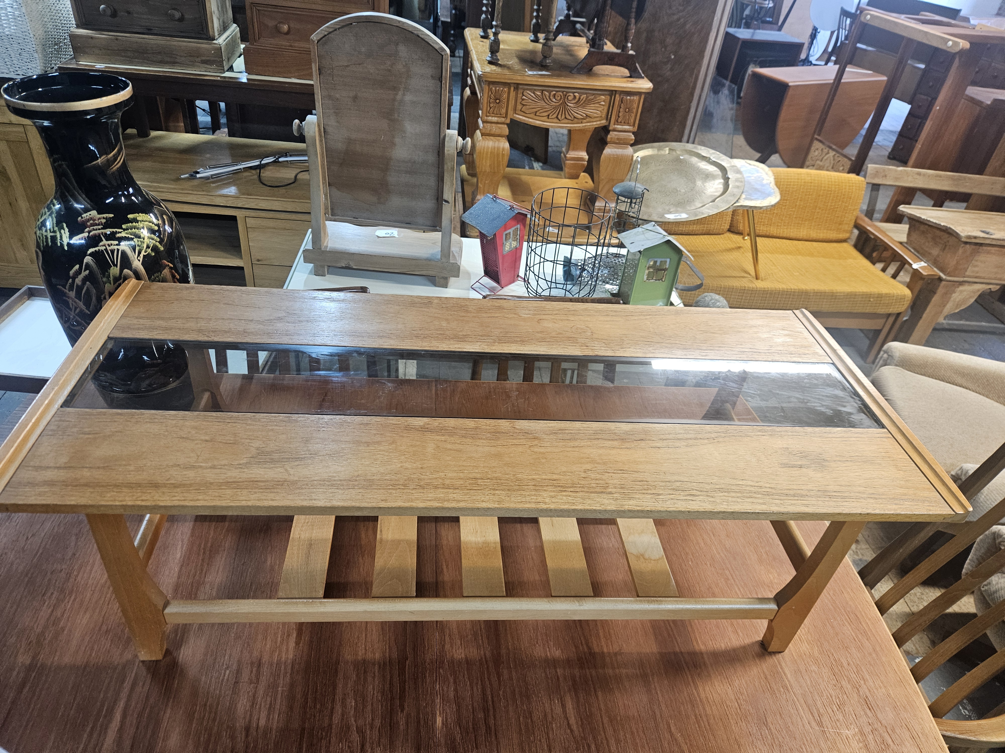 Mid-century modern teak and glass rectangular coffee table