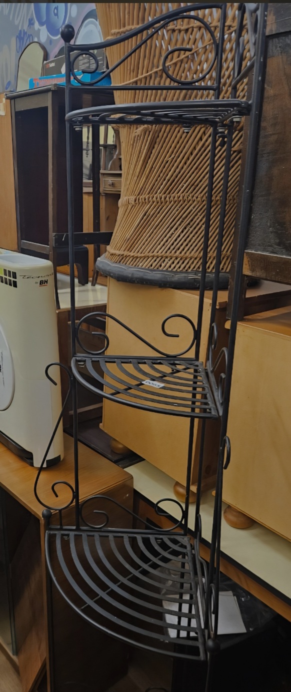 Black-Painted Wrought Iron Style Three-Tier Corner Etagere