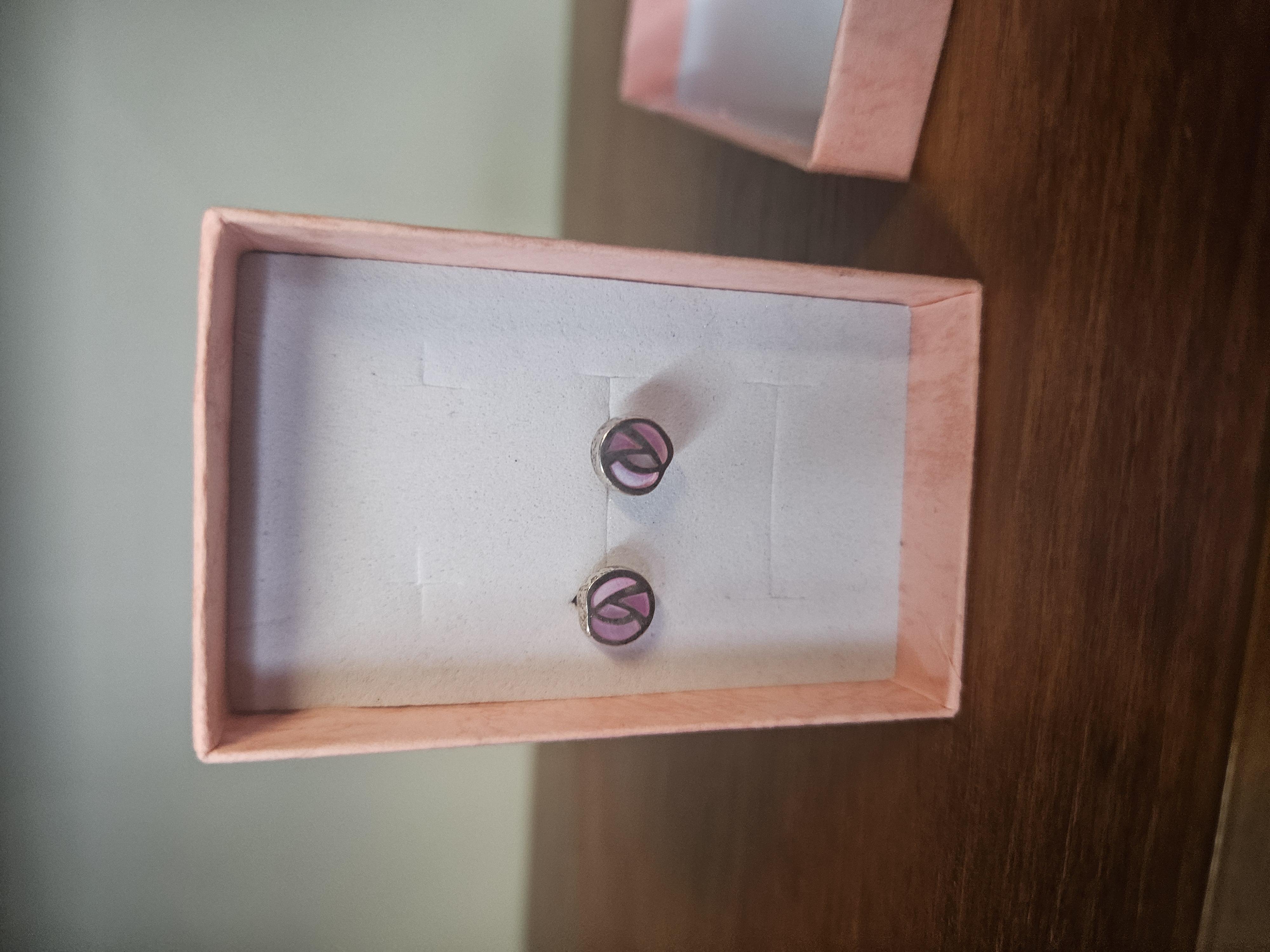 A Pair of silver and Pink Inlay Stylised Rose Stud Earrings
