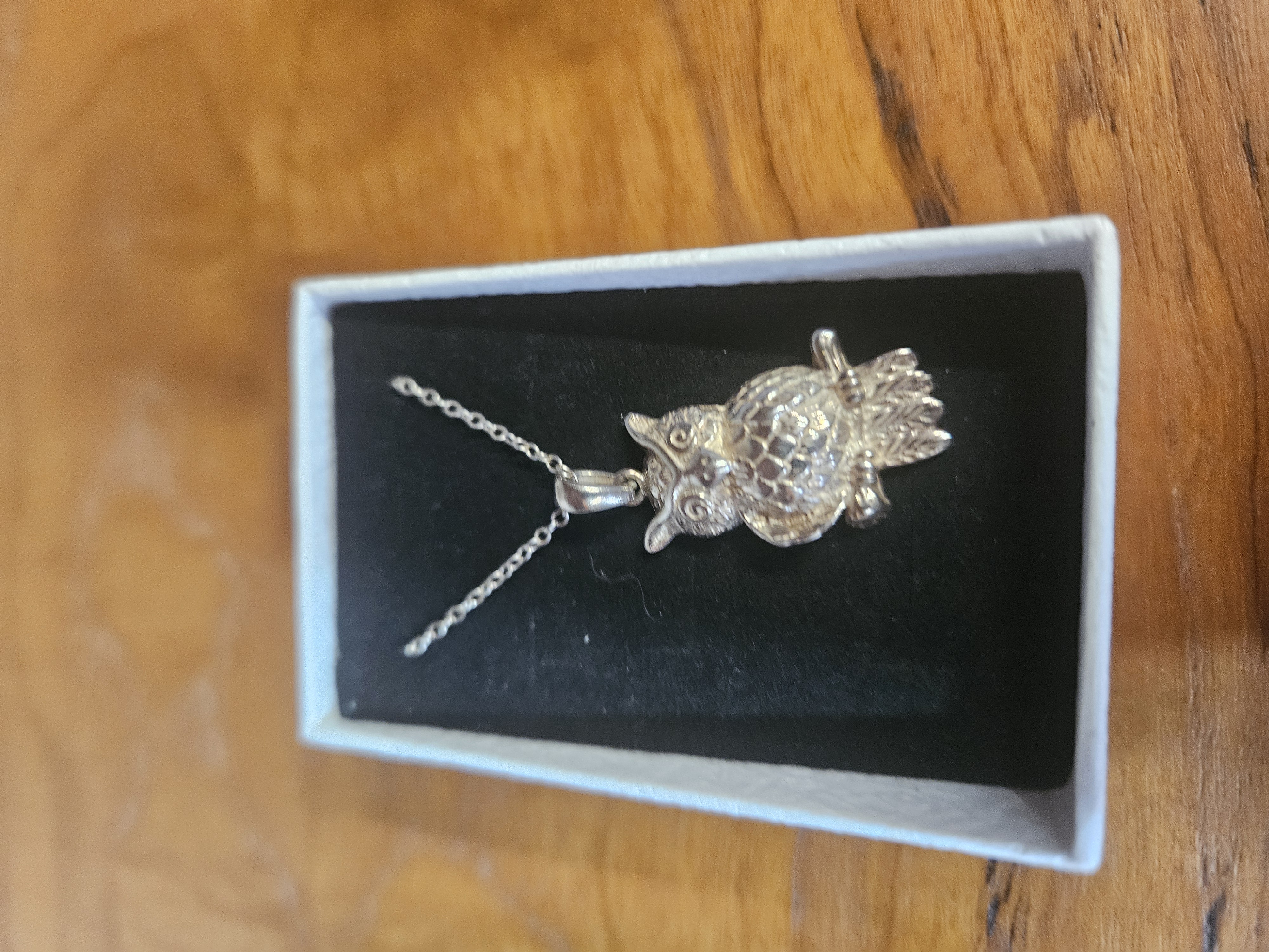 Silver Owl Pendant Necklace in Presentation Box