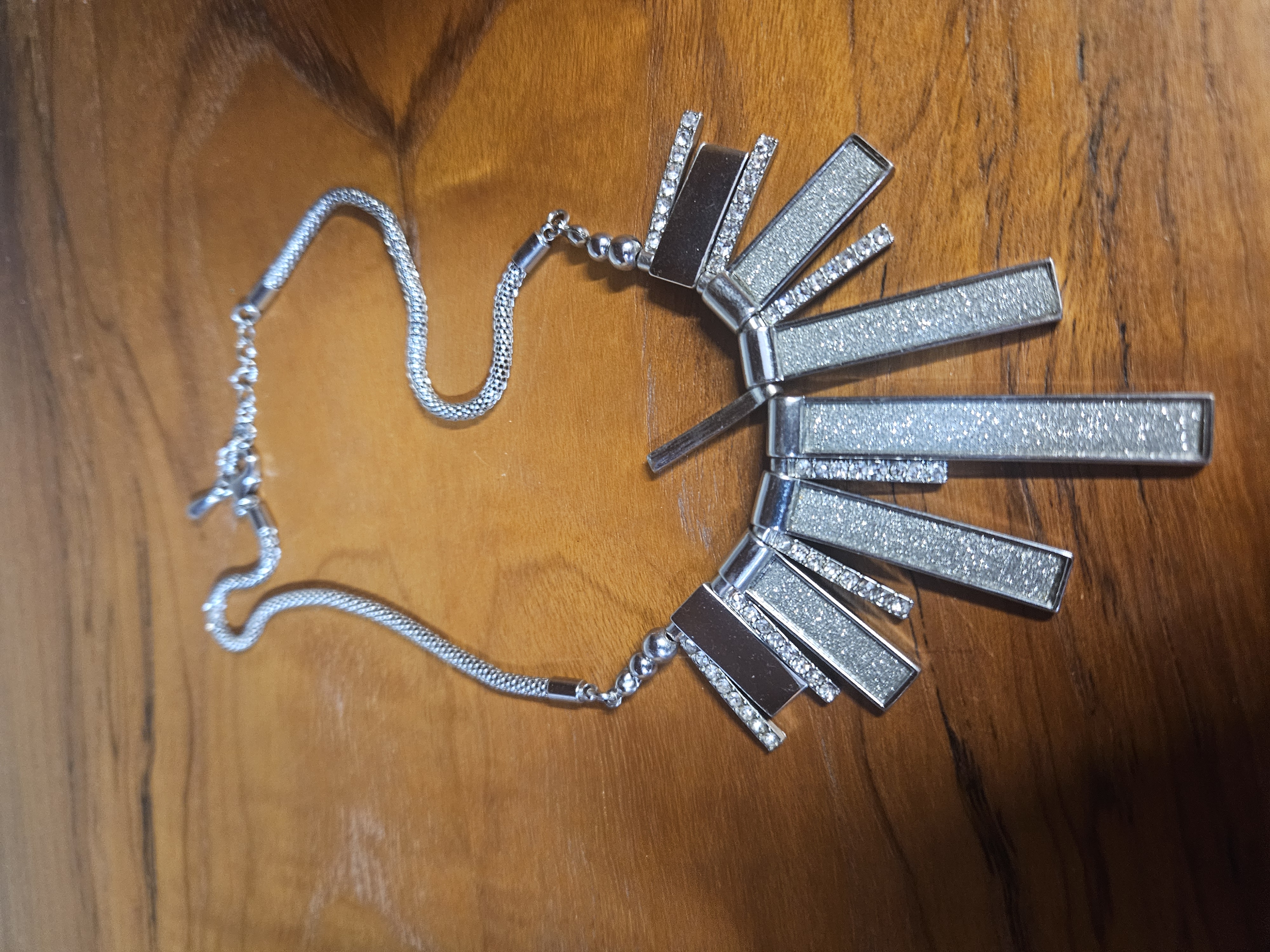 Silver Tone Statement Bib Necklace