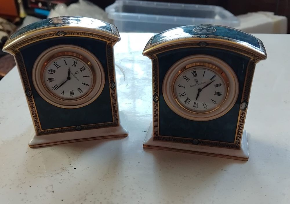Lot 175 – A Pair of Royal Doulton Biltmore Pattern Bone China Mantel Clocks