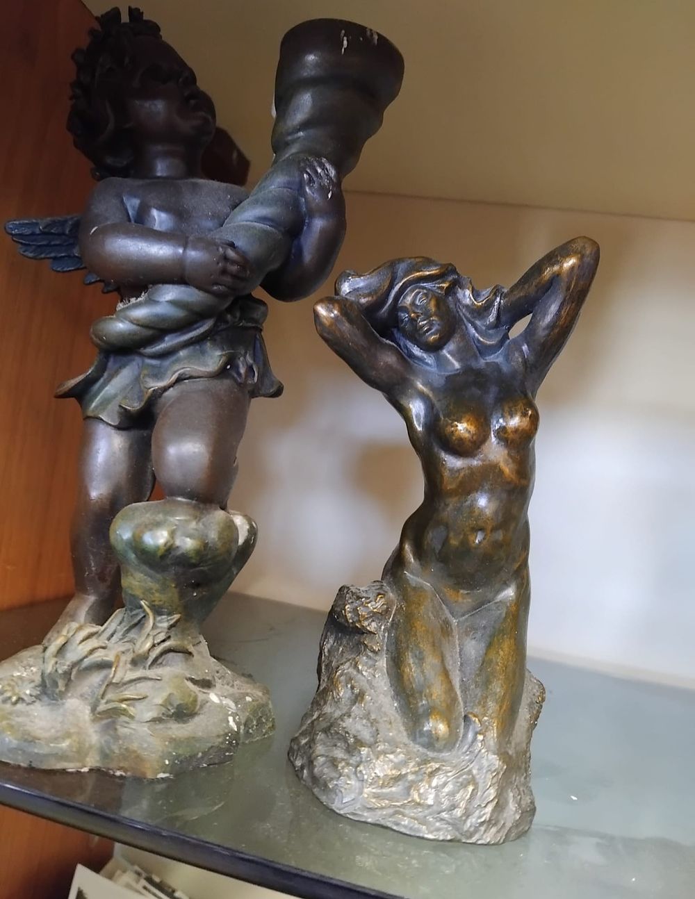 Lot 186 – Two Patinated Metal Figurines Comprising a Cherub Candlestick Holder and a Kneeling Female Nude