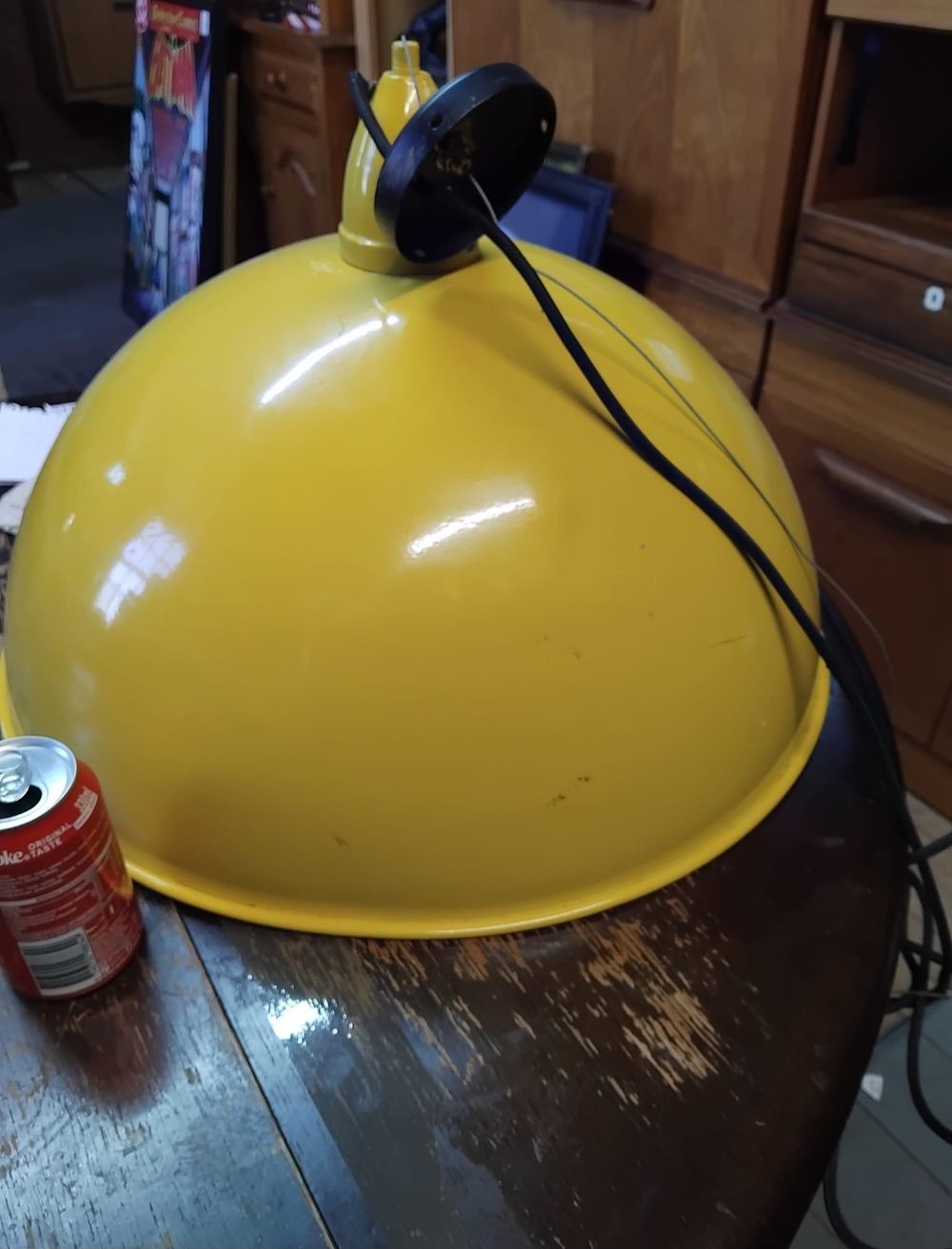 Lot 187 – Large Yellow Enamel Industrial Style Dome Pendant Light