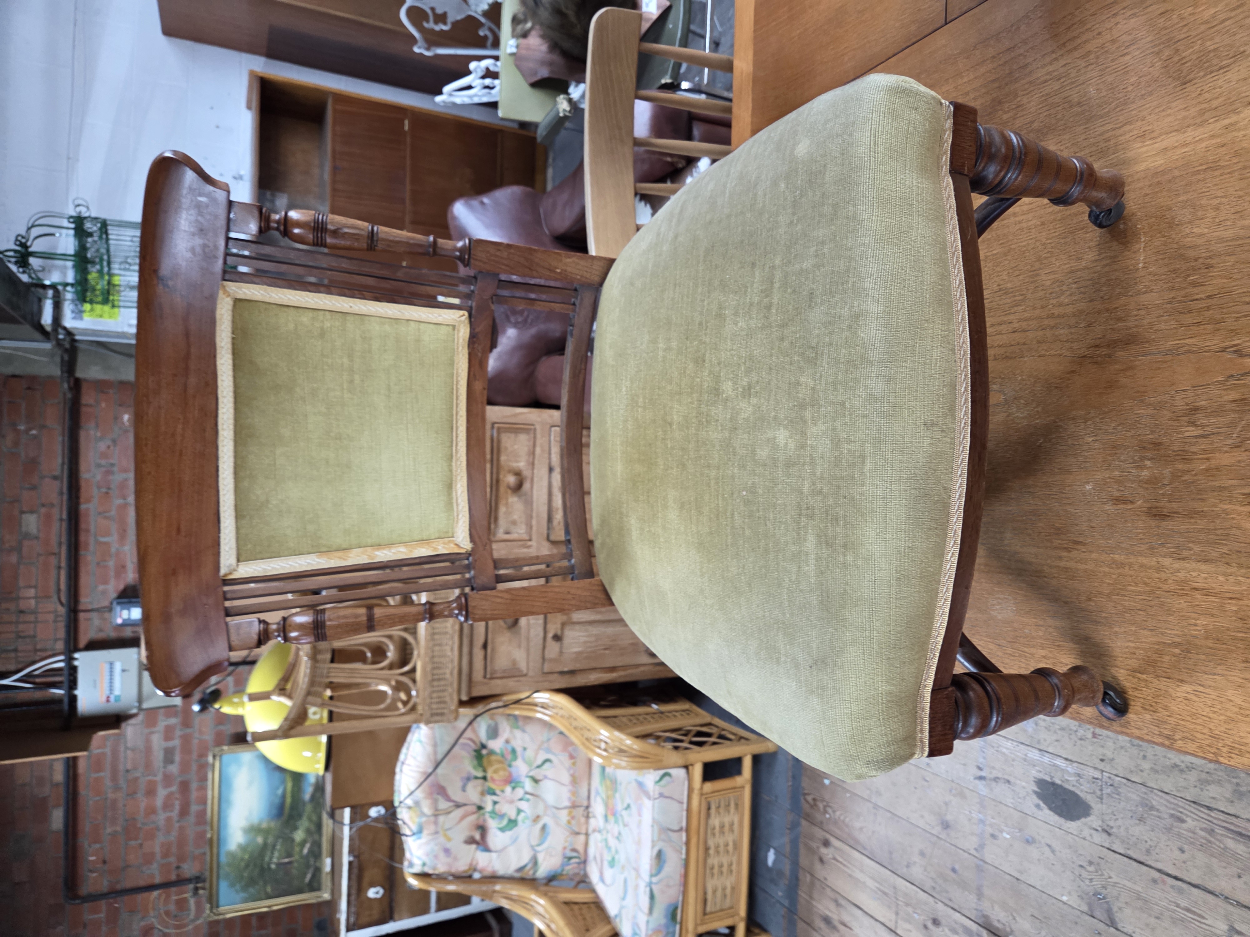 Victorian Mahogany Nursing Chair with Green Velvet Upholstery