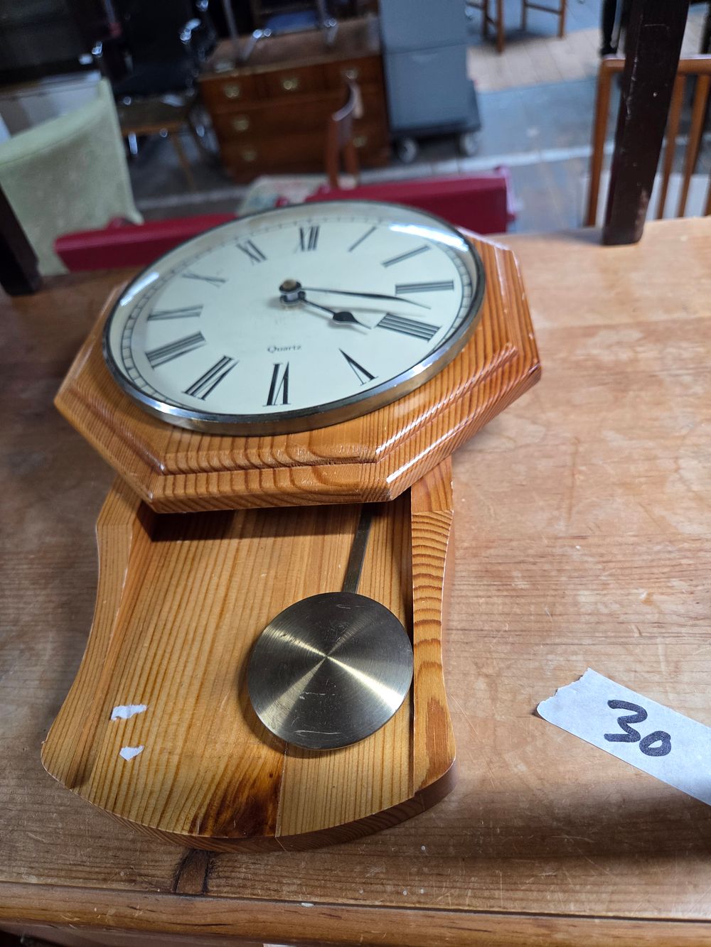 Lot 173 – Vintage Pine Wall Clock with Pendulum not tested