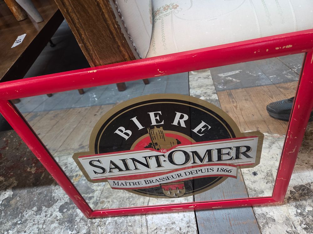 Lot 191 – Vintage Glass Biere de Saint Omer Advertising Mirror