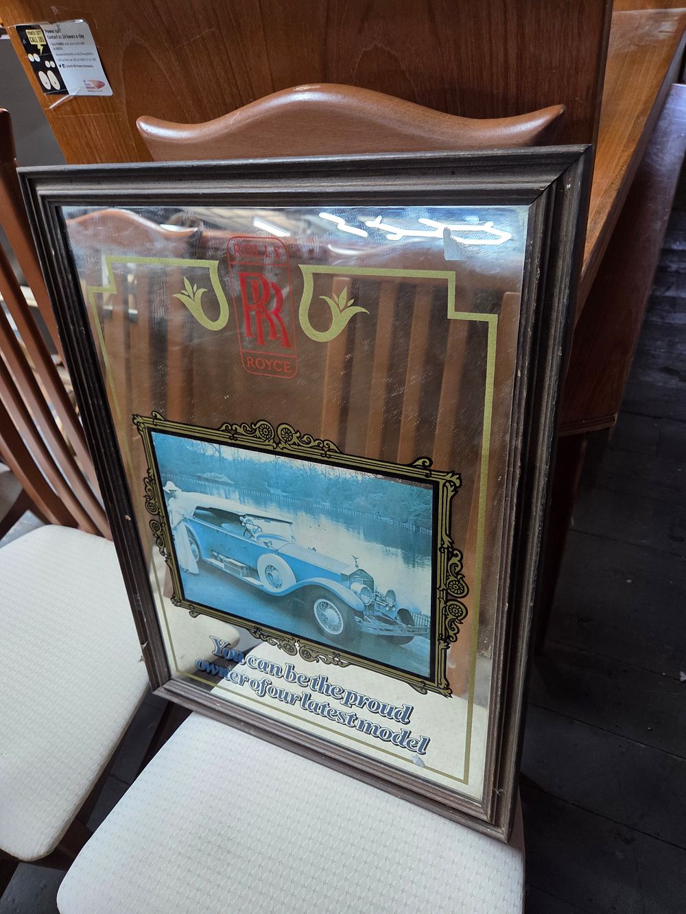 Lot 209 – Vintage Wood Framed Rolls-Royce Advertising Mirror af