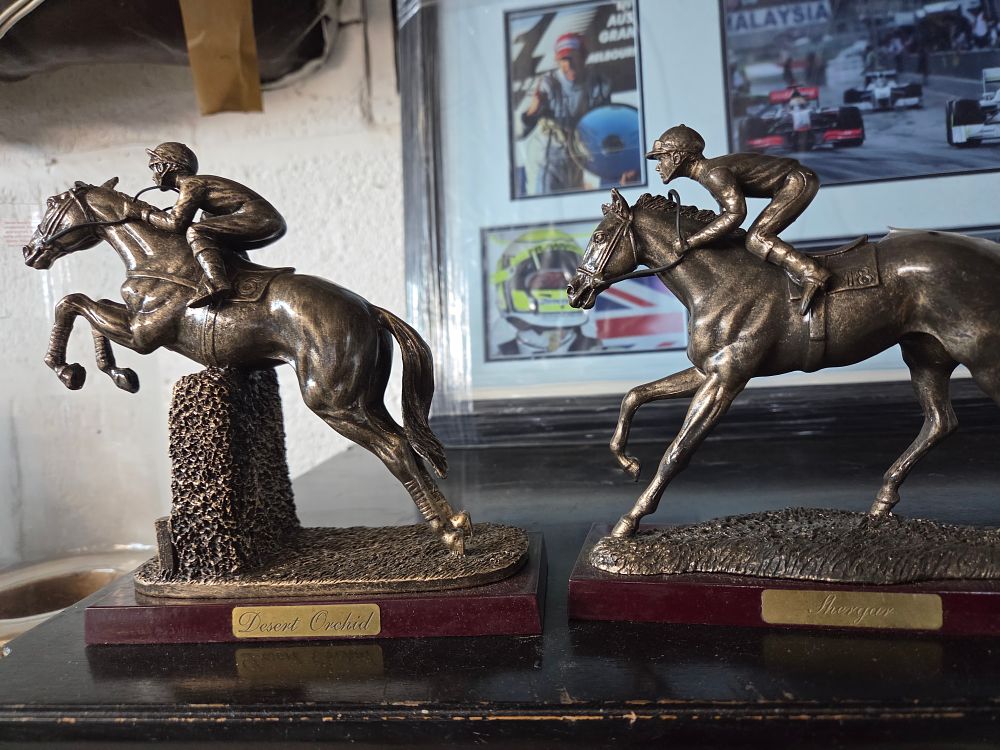 Lot 269 – Two Bronze Effect Equestrian Sculptures of Desert Orchid and Shergar