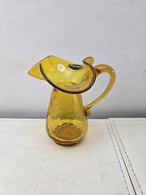 Kanawha Hand Crafted Amber Crackle Glass Pitcher. A vintage Kanawha Hand Crafted Amber Crackle 