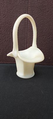 Vintage Fenton Miniature Custard Glass Basket. This is a vintage Fenton miniature decorative 