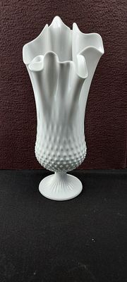 Fenton Hobnail Milk Glass #3755 Swung Handkerchief Pedestal Vase. This is a genuine Fenton 