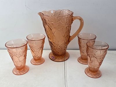 Vintage Tiara Indiana Glass 'Sweet Pear' 5-Piece Beverage Set, Coral. A vintage five-piece 