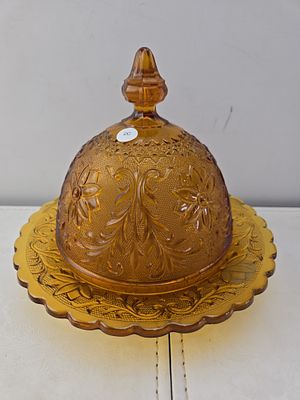 Vintage Indiana Glass Tiara Exclusives Amber Cheese Dome w/ Underplate,. This is a Vintage 