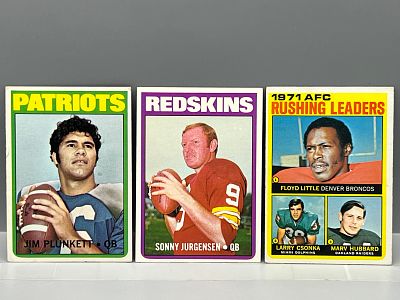 1972 Topps Jim Plunkett RC #65, Sonny Jurgenson #195, & AFC Rushing Leaders #1