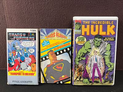 Lot of 3 VHS Cartoons - Transformers, Superman, Incredible Hulk