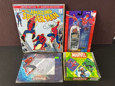 Spider-Man Misc Lot - Magnets, Toy Phone, Frame, Marvel Calendar