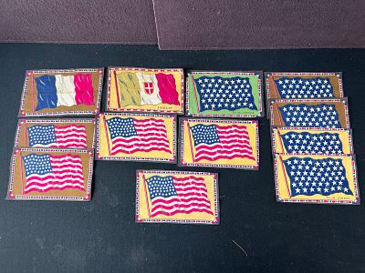 1915 Flags of the World Felts/Blankets Lot of 12 - U.S. 48 Star Flags, U.S. Jack, Italy, France 