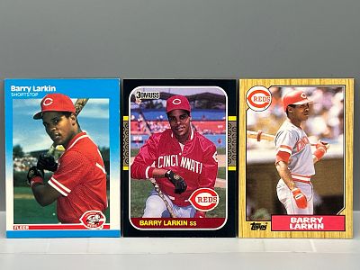 1987 Barry Larkin Rookie Lot - Fleer #204, Donruss #492 & Topps #648 - Hall of Fame