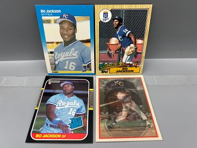 Lot of (4) Bo Jackson Baseball Rookie Cards - 1986 Sportflics Rookies, 1987 Fleer, Topps, Donruss