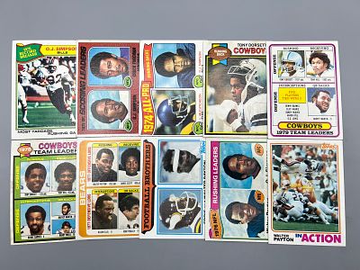 Lot of (10) Topps Football - Walter Payton, Tony Dorsett, OJ Simpson HOF