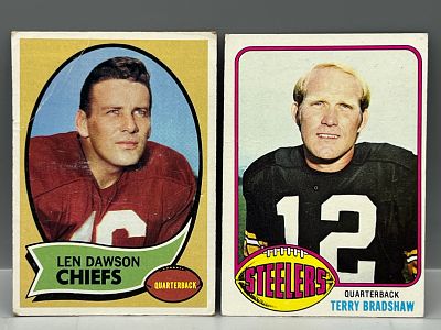 1970 Topps Len Dawson #1 & 1976 Topps Terry Bradshaw #75