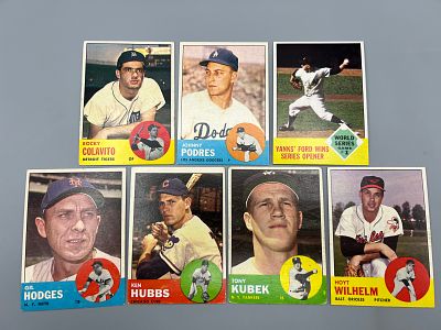 Lot of (7) 1963 Topps Baseball Star Player Cards - Varying Conditions
