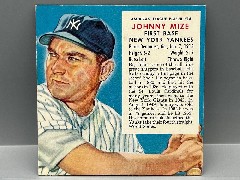 1953 Red Man #18 Johnny Mize (HOF) / Yankees - Hand Cut No Tab