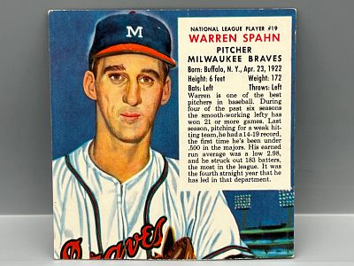 1953 Red Man #19 Warren Spahn (HOF) / Braves - Hand Cut No Tab