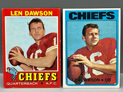 Len Dawson 1971 Topps #180 & 1972 Topps #245 - Chiefs (HOF)