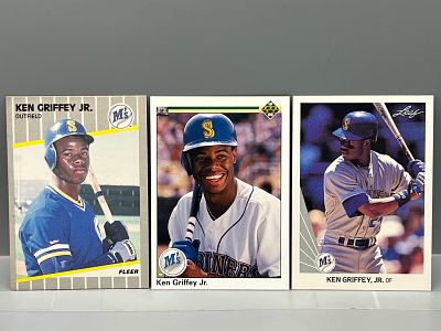 Ken Griffey Jr. 1989 Fleer RC, 1990 Leaf and Upper Deck 2nd Year Cards