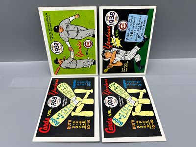 Lot of (4) 1970 Fleer Laughlin World Series Babe Ruth & Lou Gehrig Cards - Varying Conditions