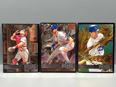 Lot of (3) 1996 Metal Universe Baseball Promotional Sample Cards - Ivan Rodriguez & Don Mattingly