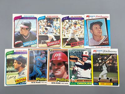 Lot of (9) 1976-82 Topps Baseball Star Player Cards - Varying Conditions - Pete Rose, Reggie 