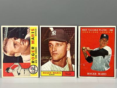 Roger Maris - 1960 Topps #377, 1961 Topps #2 & 1961 Topps MVP # 478 - creases