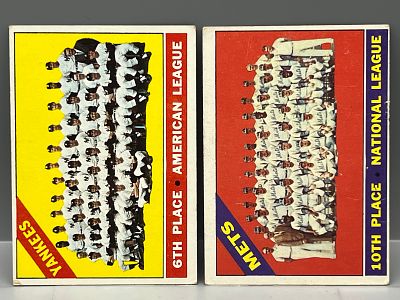 1966 Topps New York Yankees Team Card #92 & New York Mets Team Card #172