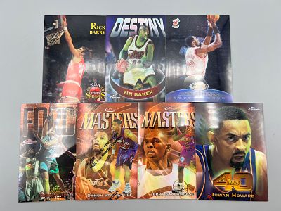 Lot of (7) 1990s Topps Refractor Basketball Cards W/ Stars - Alonzo Mourning is serial numbered 