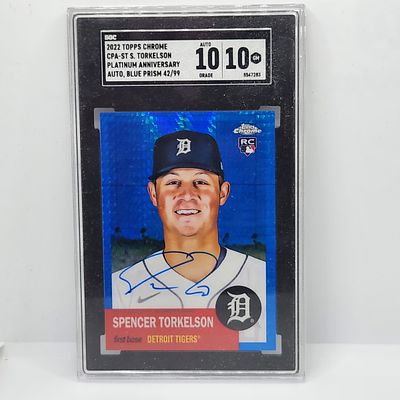 2022 Topps Platinum Anniversary Spencer Torkelson Blue Prism Rookie Auto SGC 10 Auto/10 Grade - 