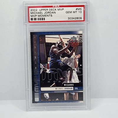 2002 Upper Deck MVP Michael Jordan MVP Moments #5 PSA 10 - Pop 8, None Traded - RARE In This Grade