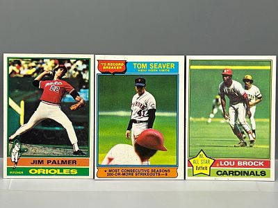 1976 Topps Jim Palmer #450, Tom Seaver #5, & Lou Brock #10