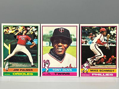 1976 Topps Jim Palmer #450, Tony Oliva #35, & Mike Schmidt #480