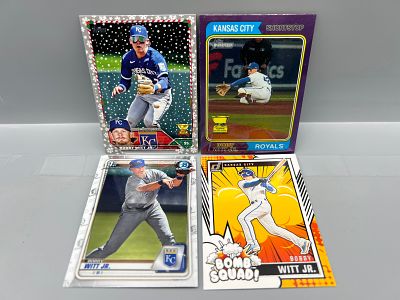 (Lot Of 4) Bobby Witt Jr Cards - 2020 Bowman Chrome 1st Bowman RC, 2023 Topps Heritage Purple 