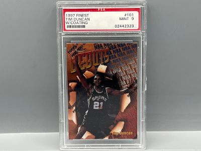 1997 Topps Finest Tim Duncan RC W/ Coating #101 PSA Mint 9